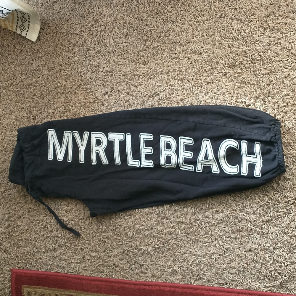 Women's Black Drawstring Low-rise Myrtle Beach Capris Joggers